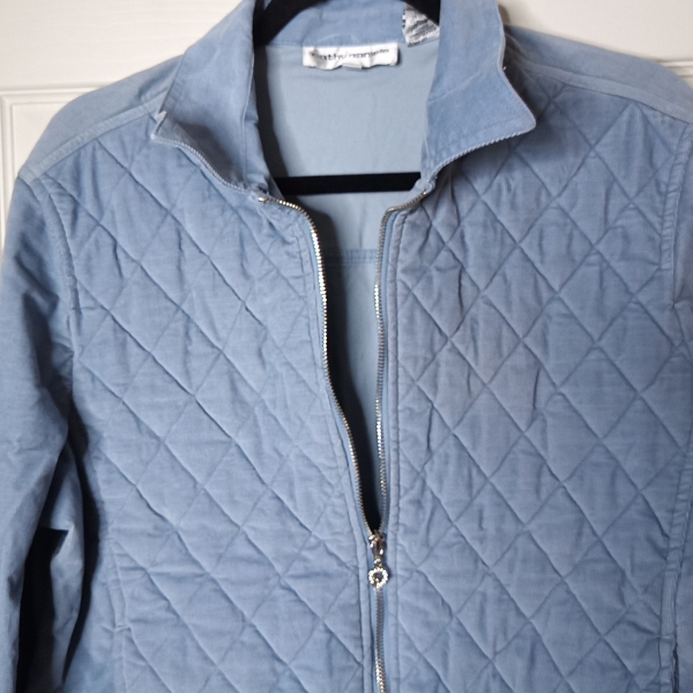CatHy Daniels Powder Blue Quilted Corduroy Full Zip Jacket Like Blazer Sz. L - Picture 2 of 8